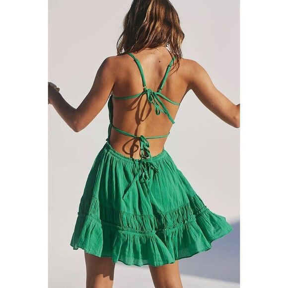 Free People Free -est Taking Sides Mini Dress Open Back Tiered Ruffle S 283592 - Picture 2 of 9
